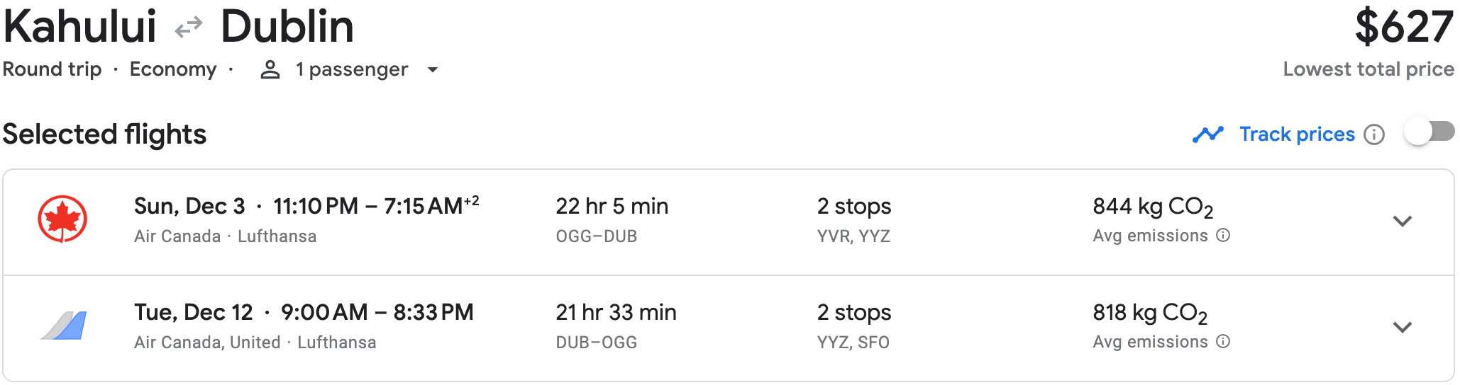 OGG-YVR-YYZ-DUB-YYZ-SFO-OGG