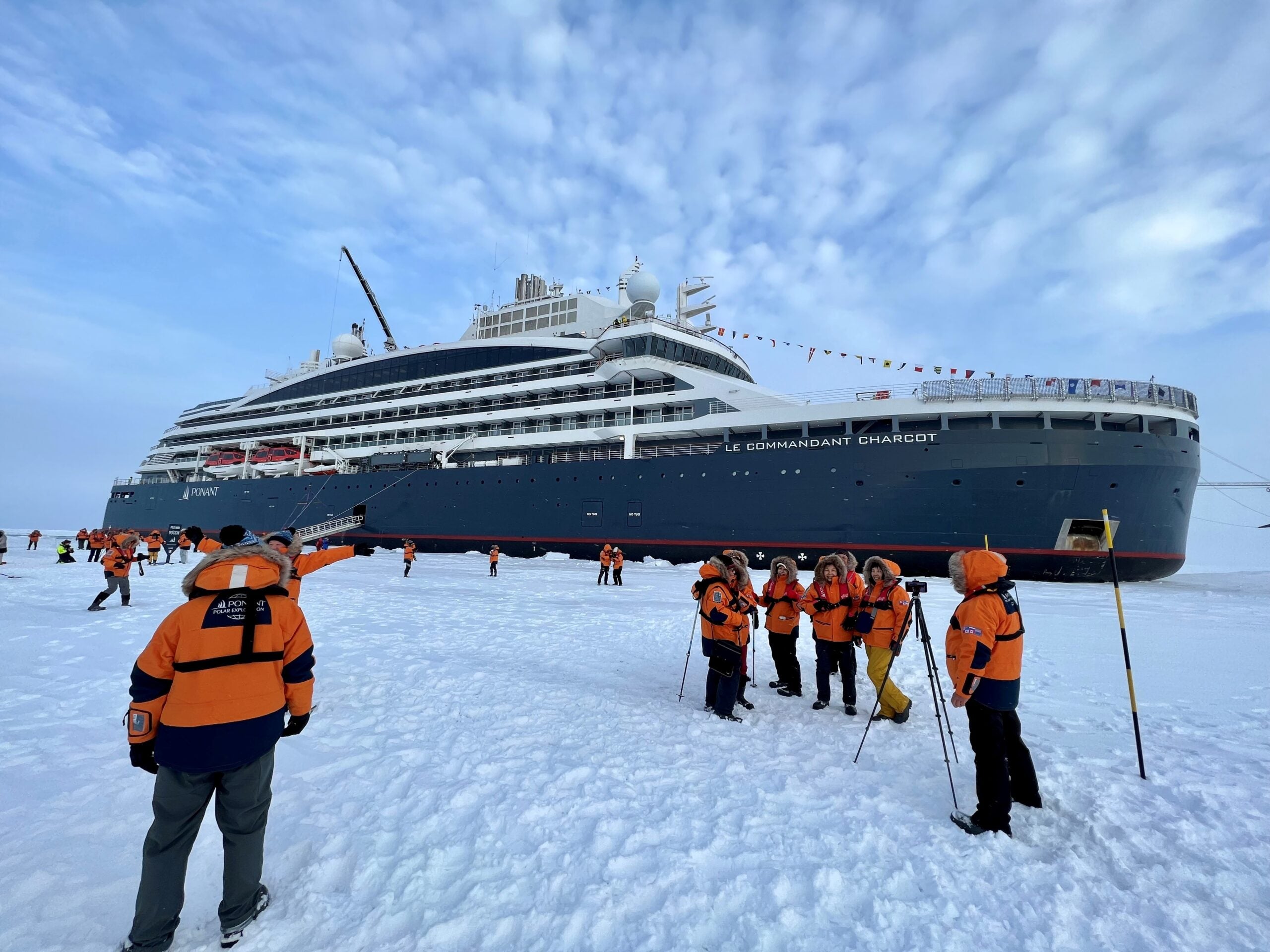 Le Commandant Charcot expedition cruise ship at the North Pole.