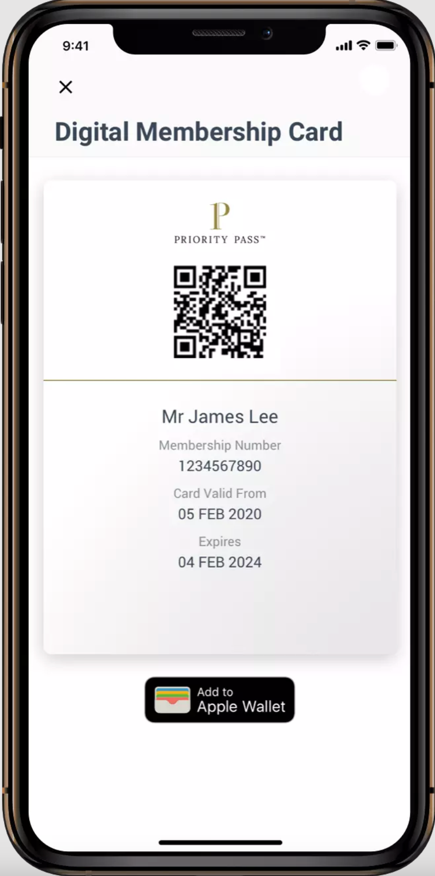 Priority Pass digital QR code