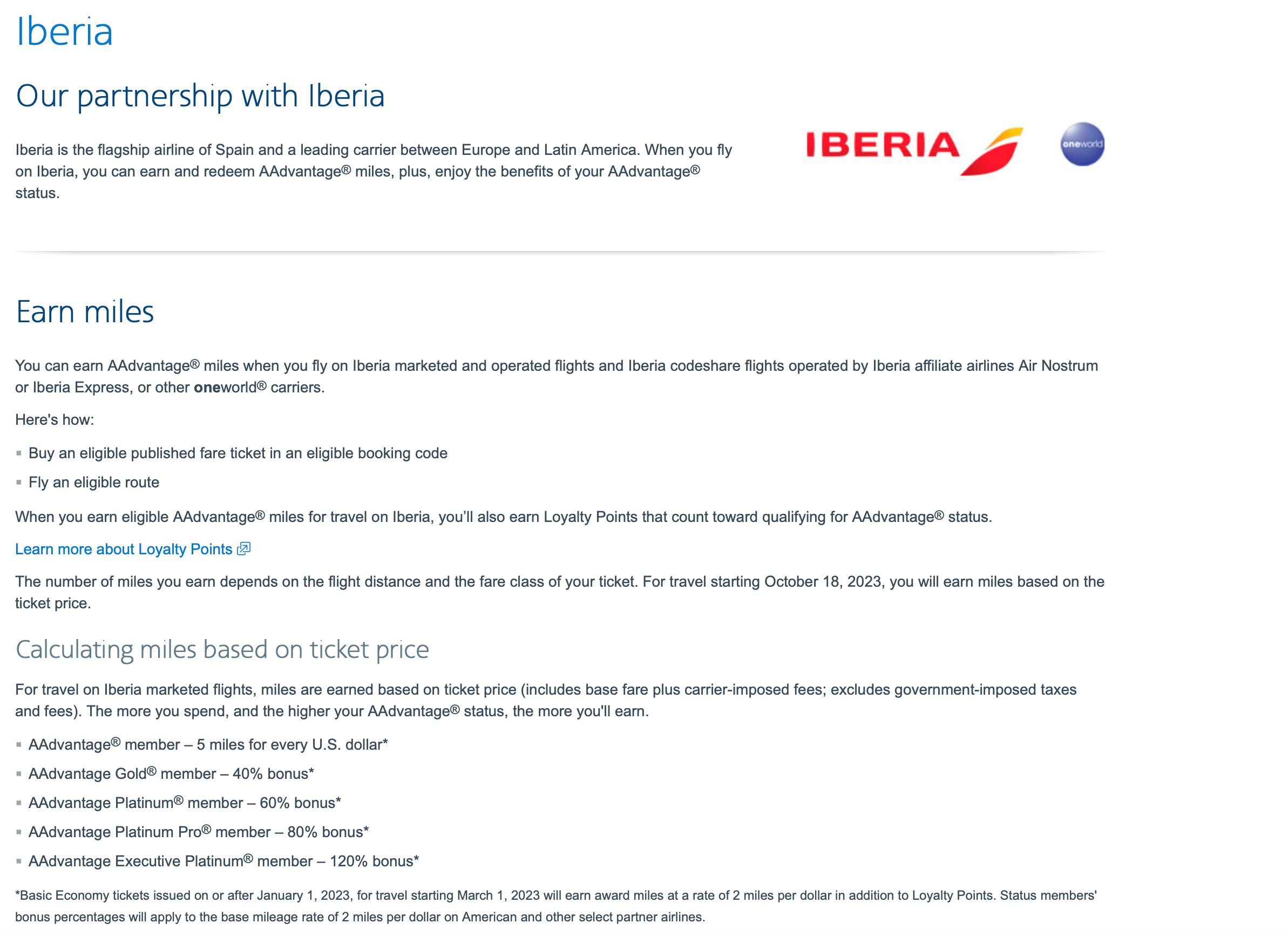 AA.COM Iberia earning information.