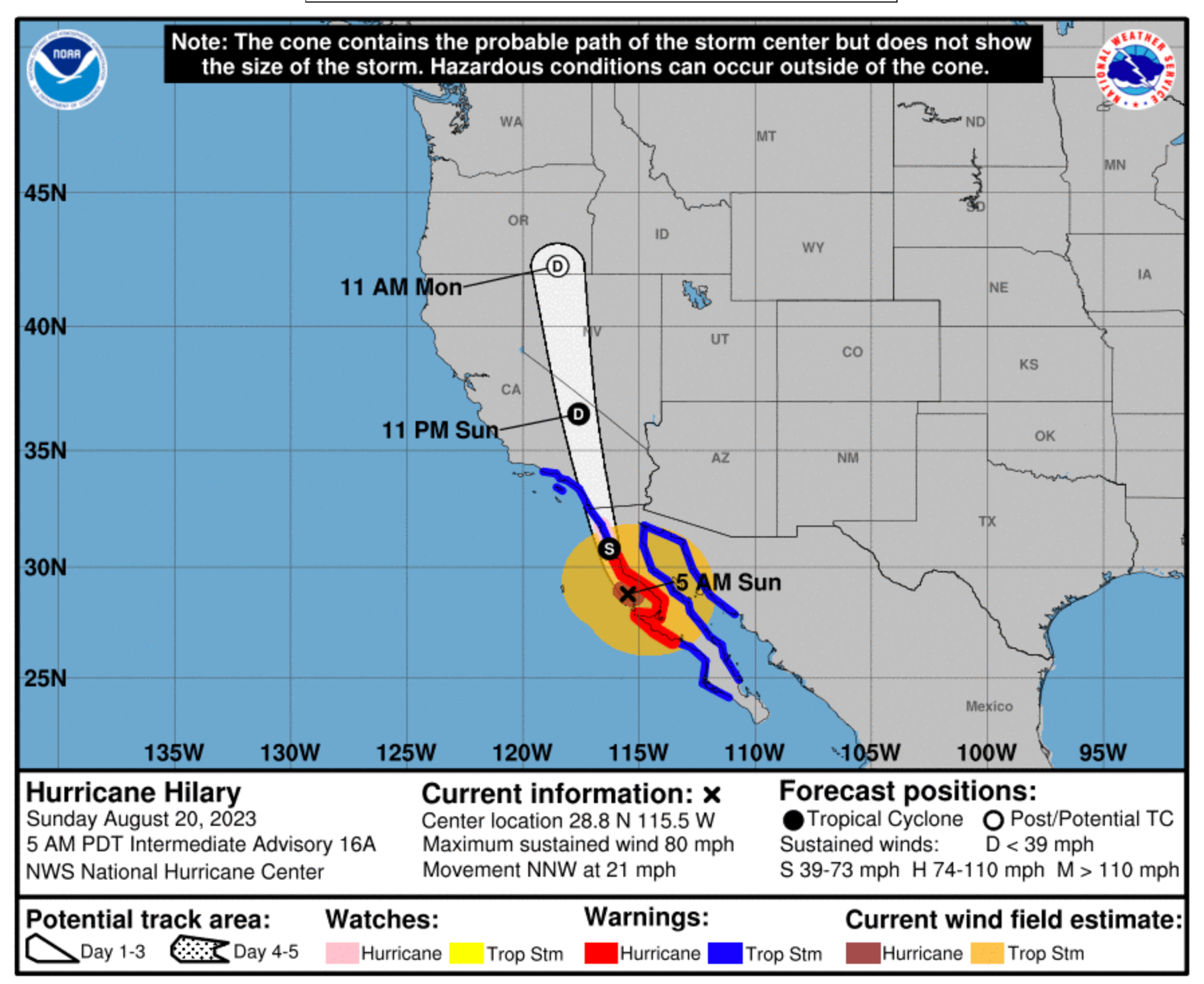 Hurricane Hilary track from the National Hurricane Center. NATIONAL HURRICANE CENTER