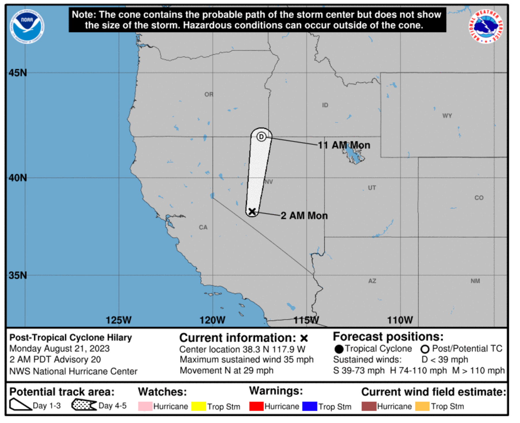 Hilary track from the National Hurricane Center