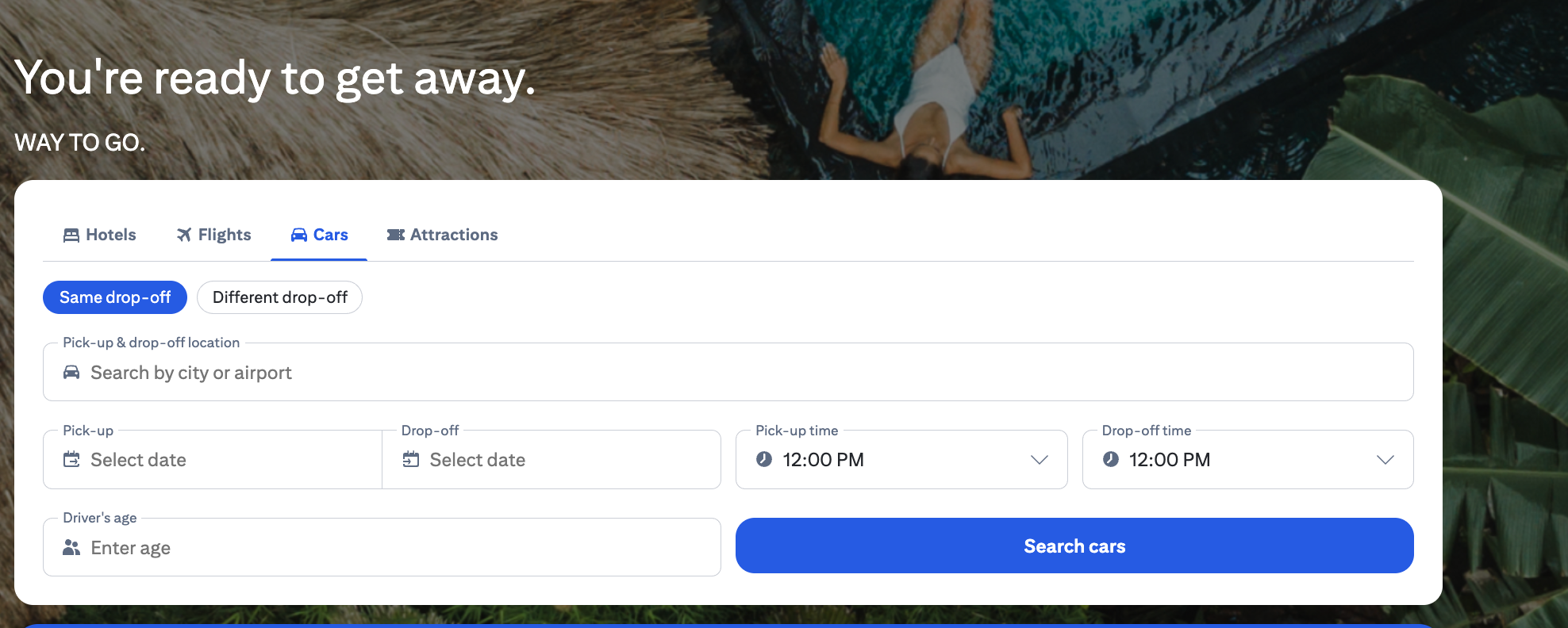Citi Travel rental car booking landing page