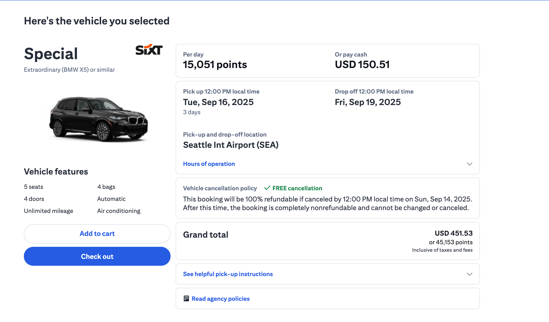 Citi Travel rental car booking