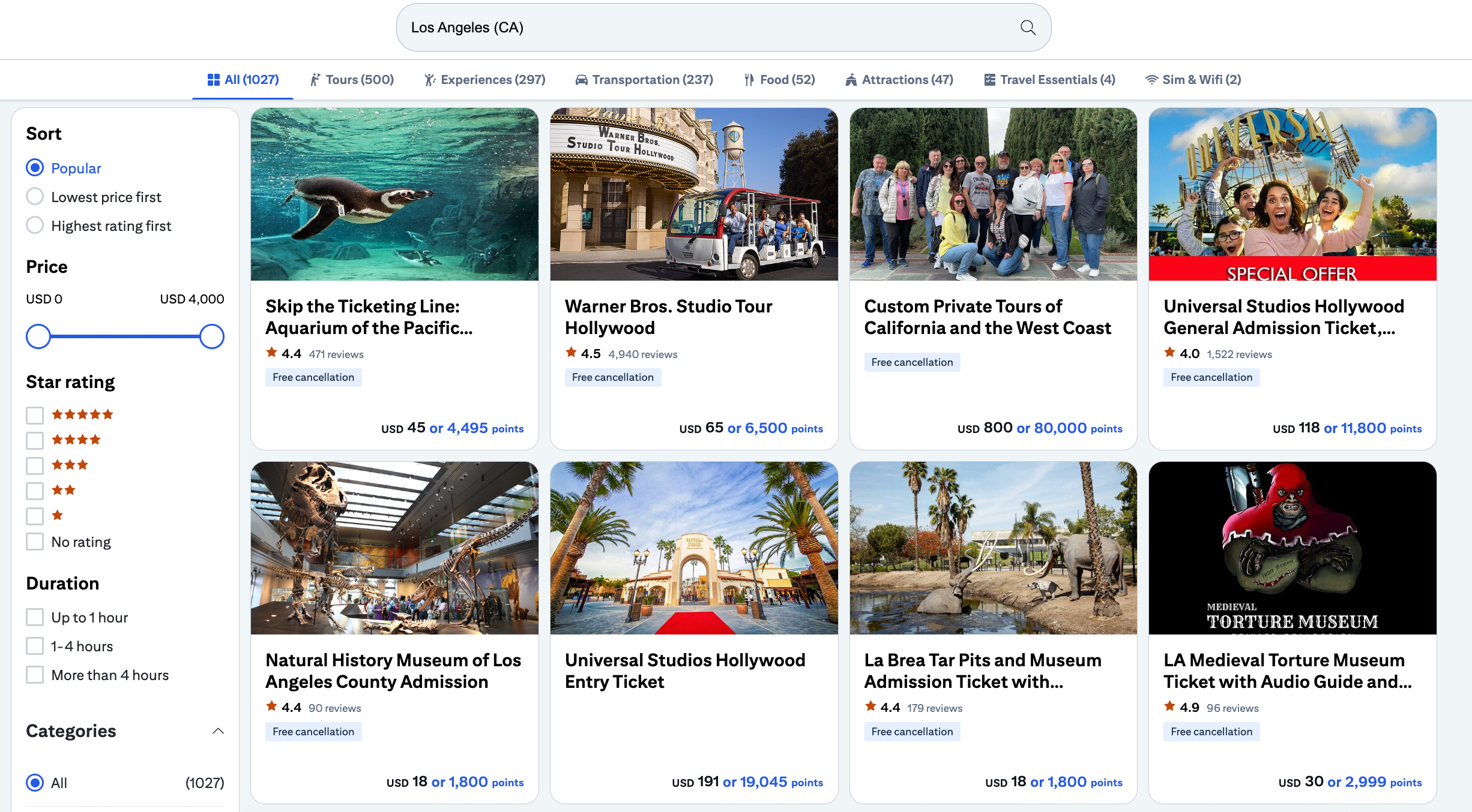 Citi Travel attractions in LA options