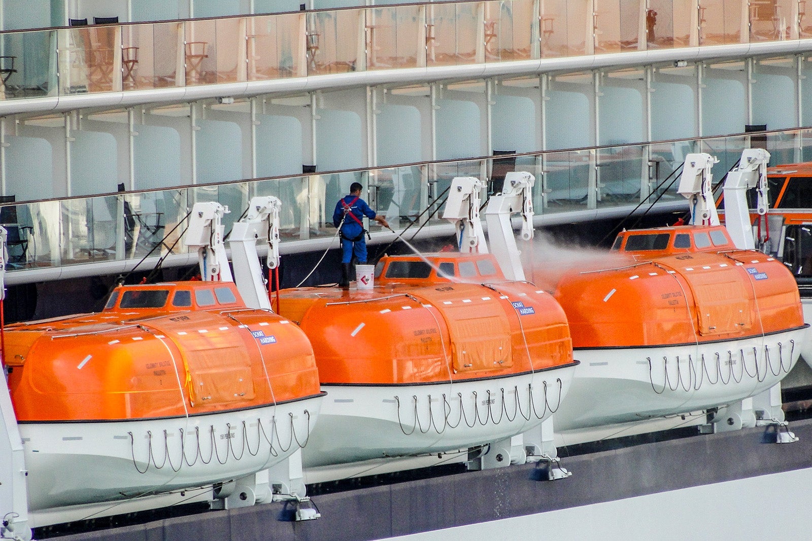 Lifeboats on the of a cruise ship