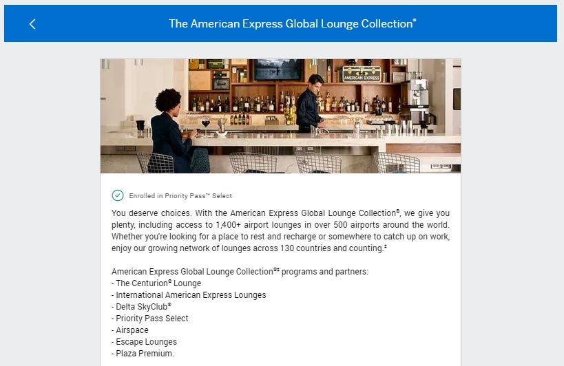 Amex Global Lounge Collection enrollment page