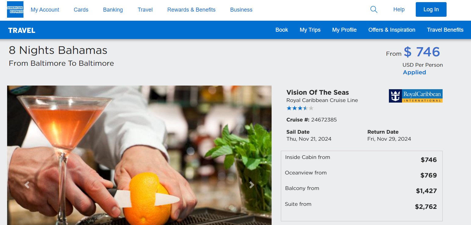 Booking a cruise with Amex