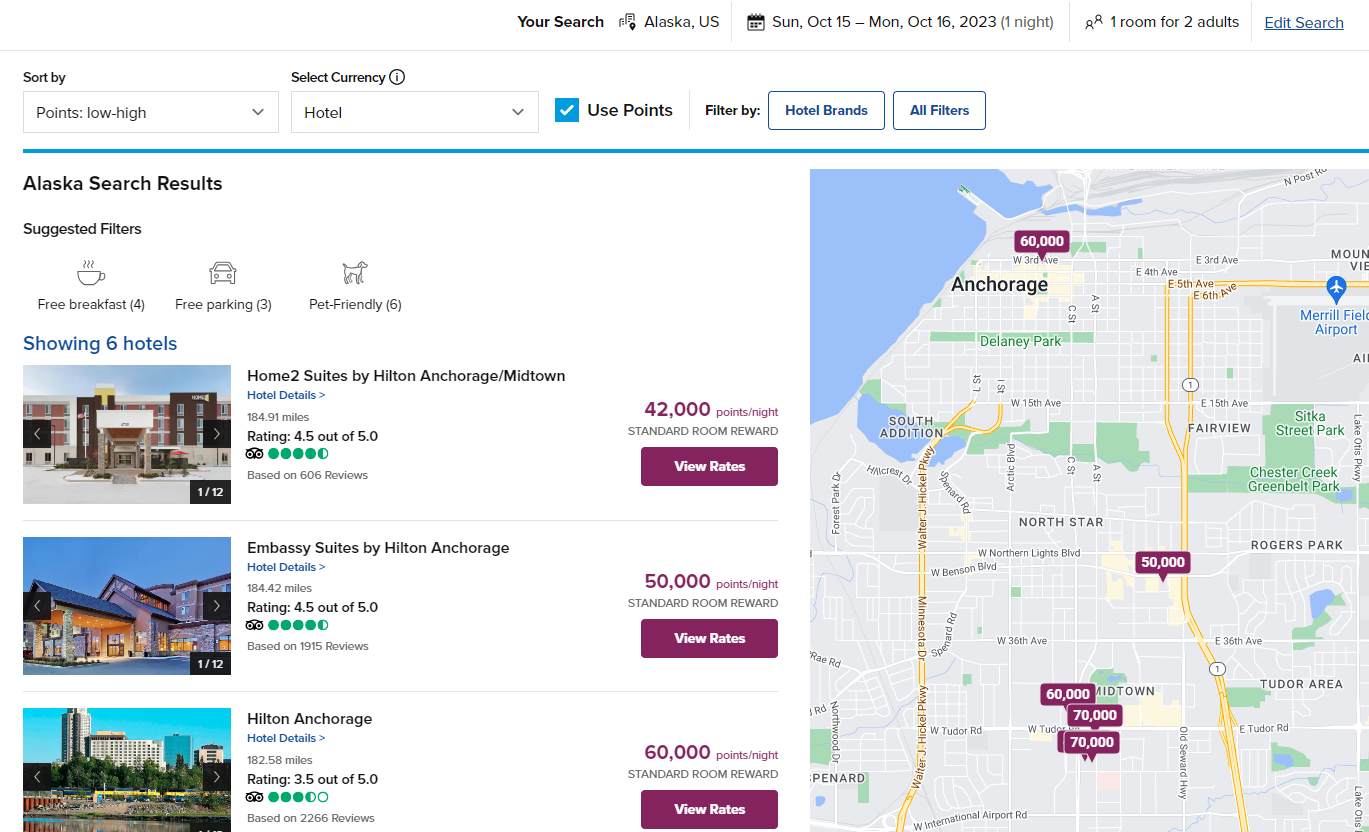 Redeem Hilton points in Alaska