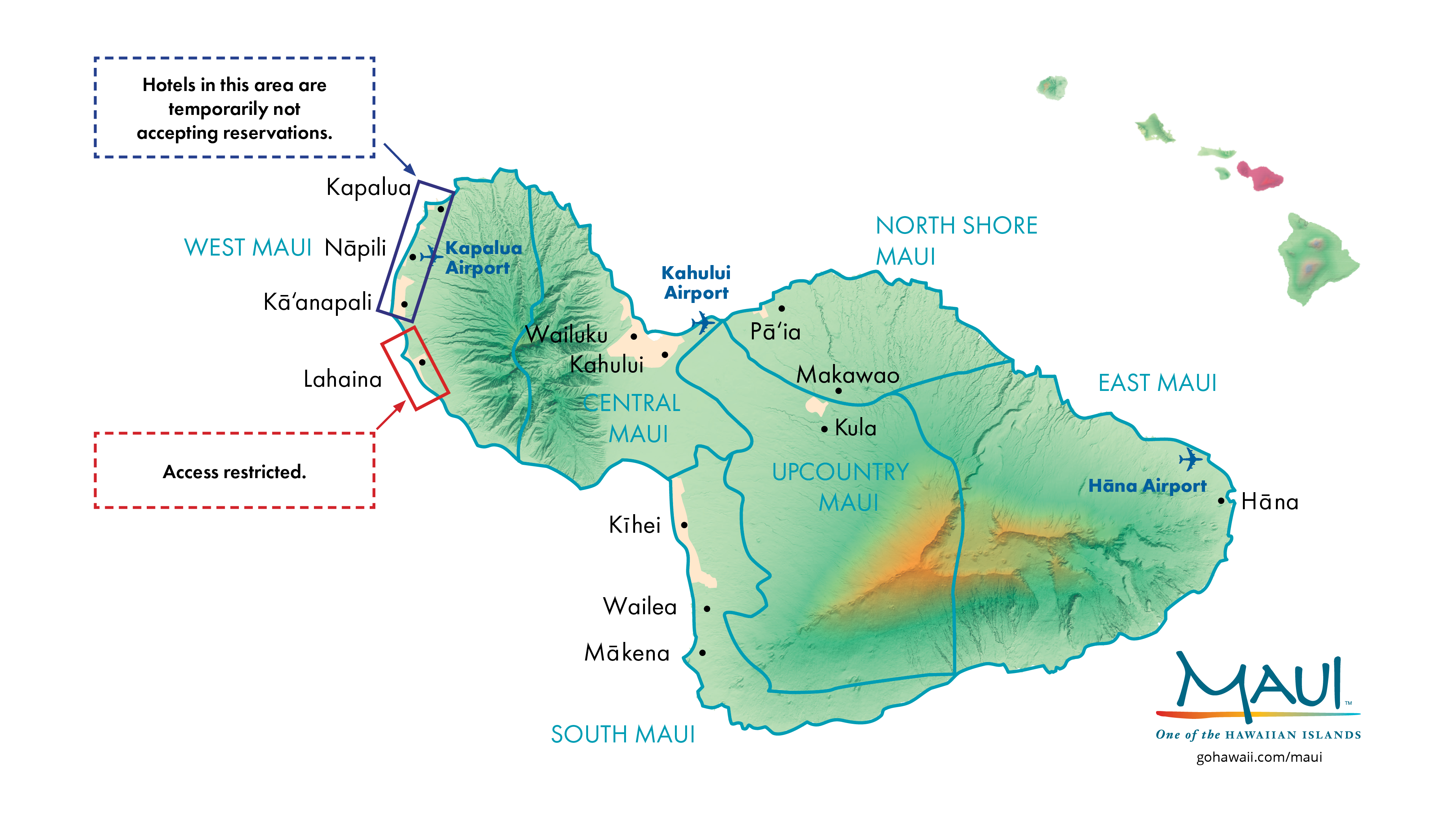 Map of Maui showing restricted areas.
