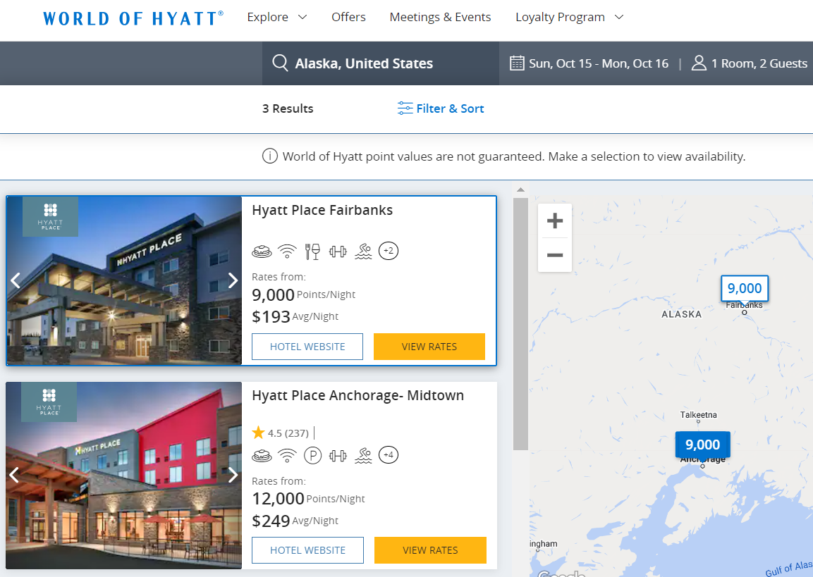 Redeeming Hyatt points in Alaska