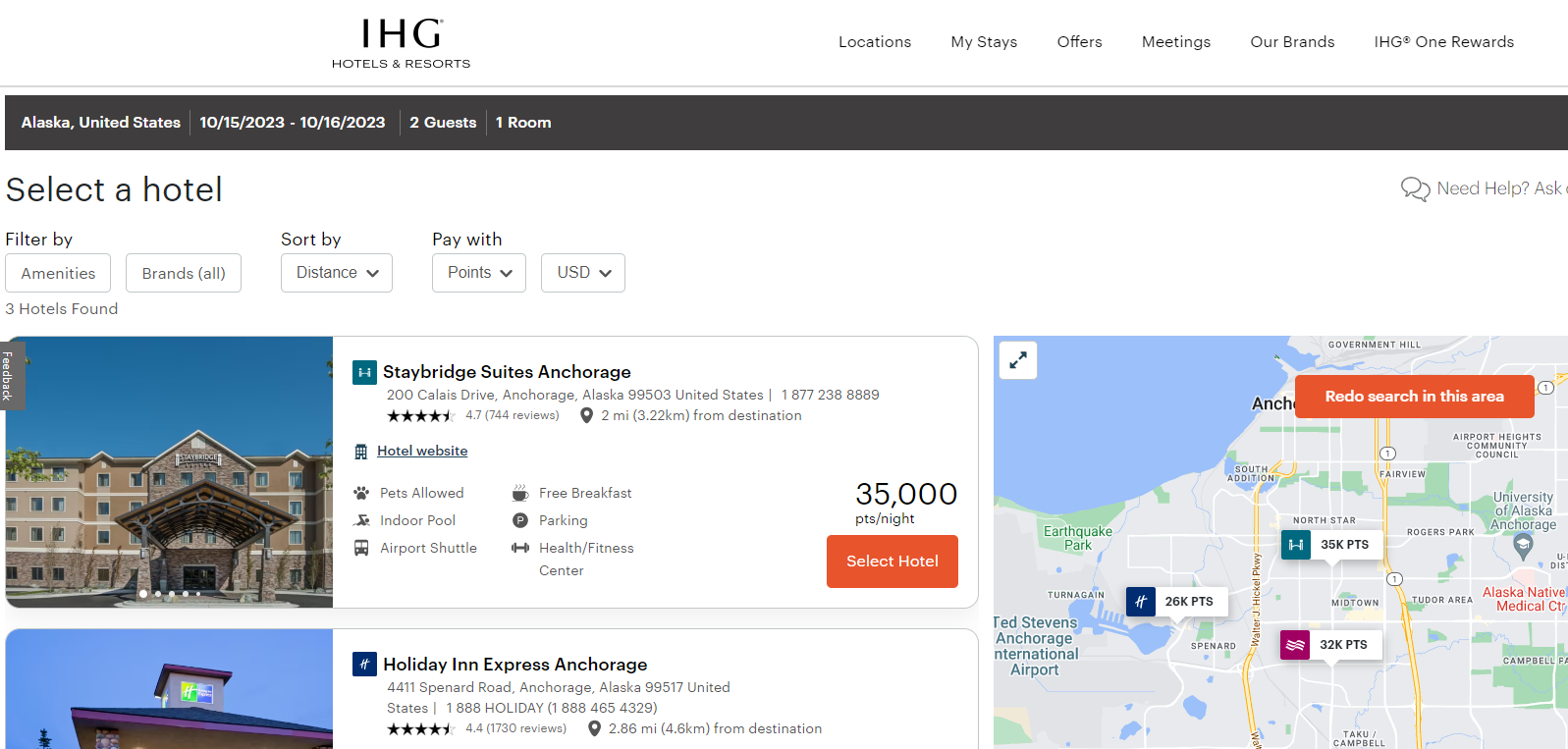 Booking an IHG Alaska award night