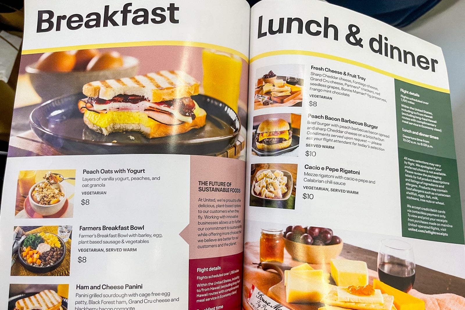 United Airlines in flight food options