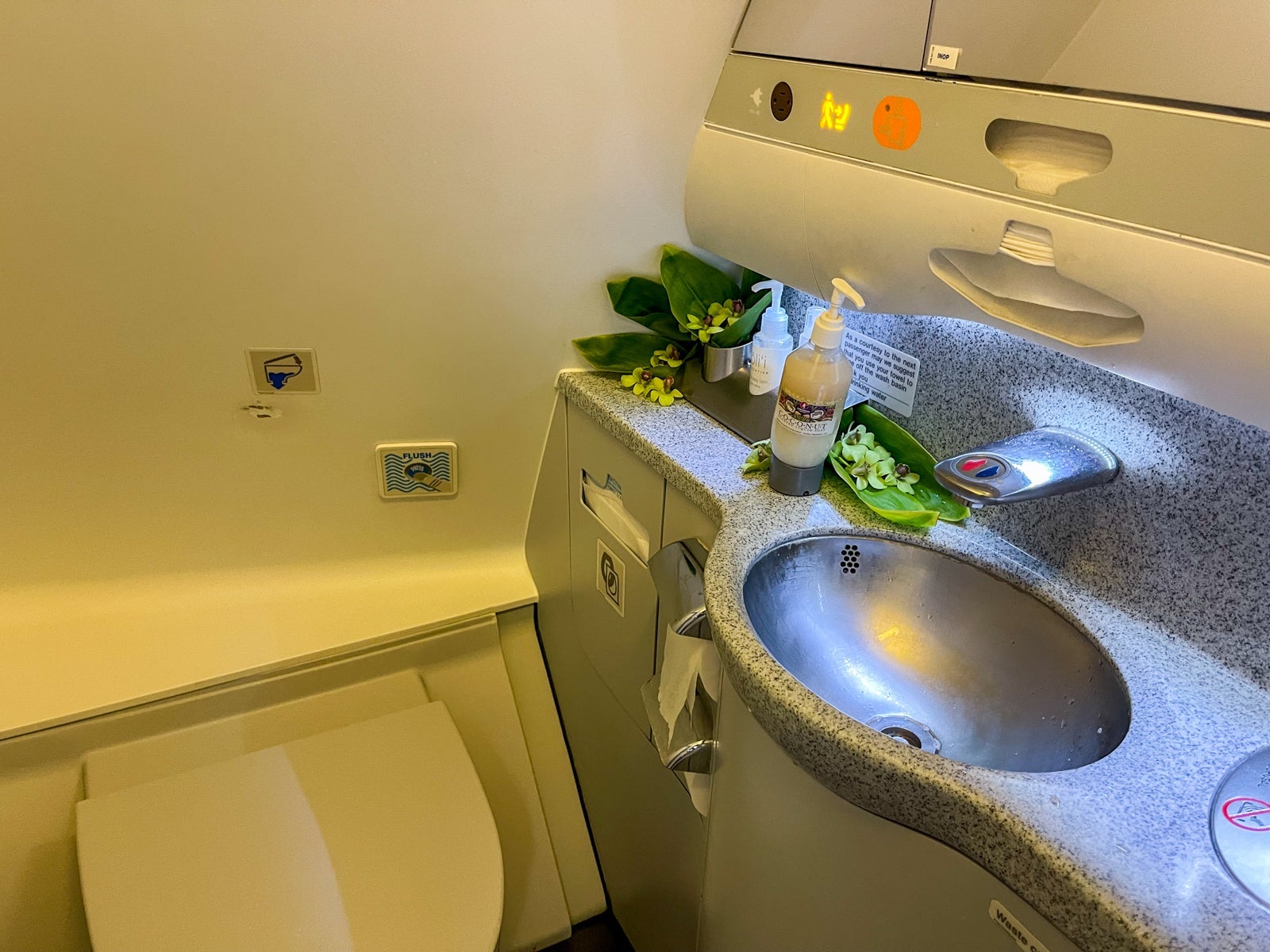 Hawaiian Airlines first-class bathroom Airbus A330