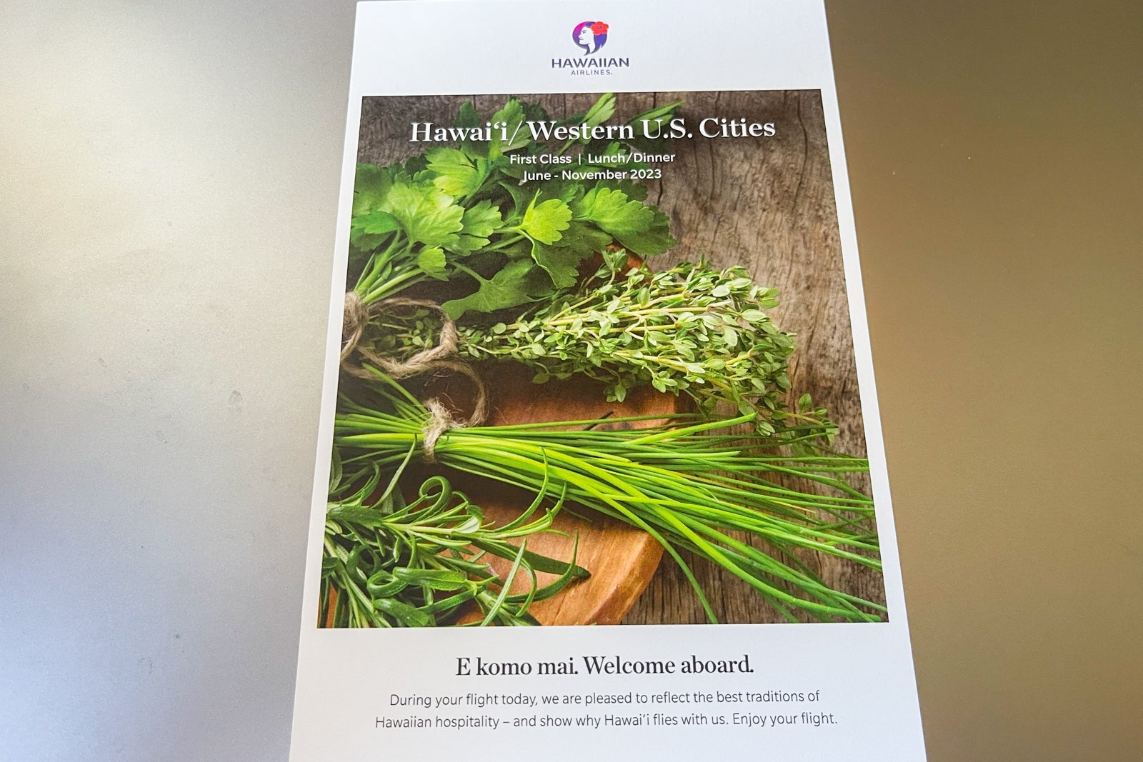 Hawaiian Airlines menu cover