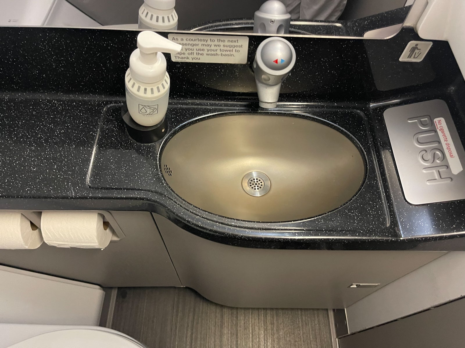 American Airlines first class bathroom