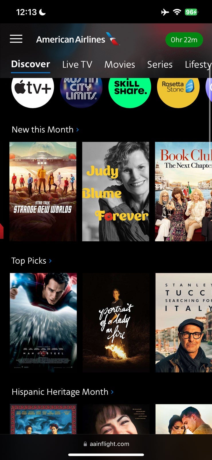 American Airlines streaming entertainment