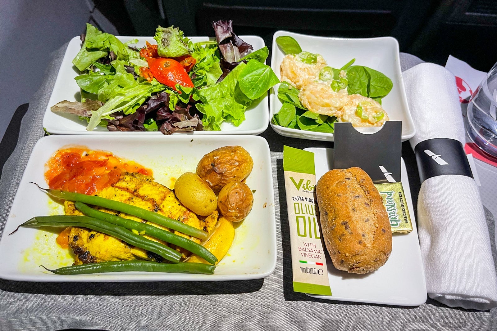 American Airlines first-class dinner