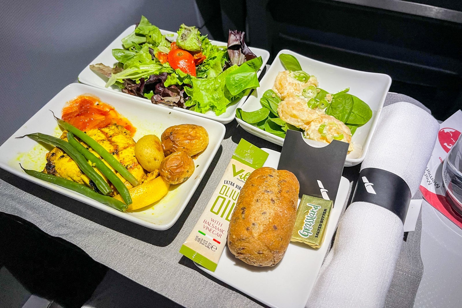 American Airlines first-class dinner