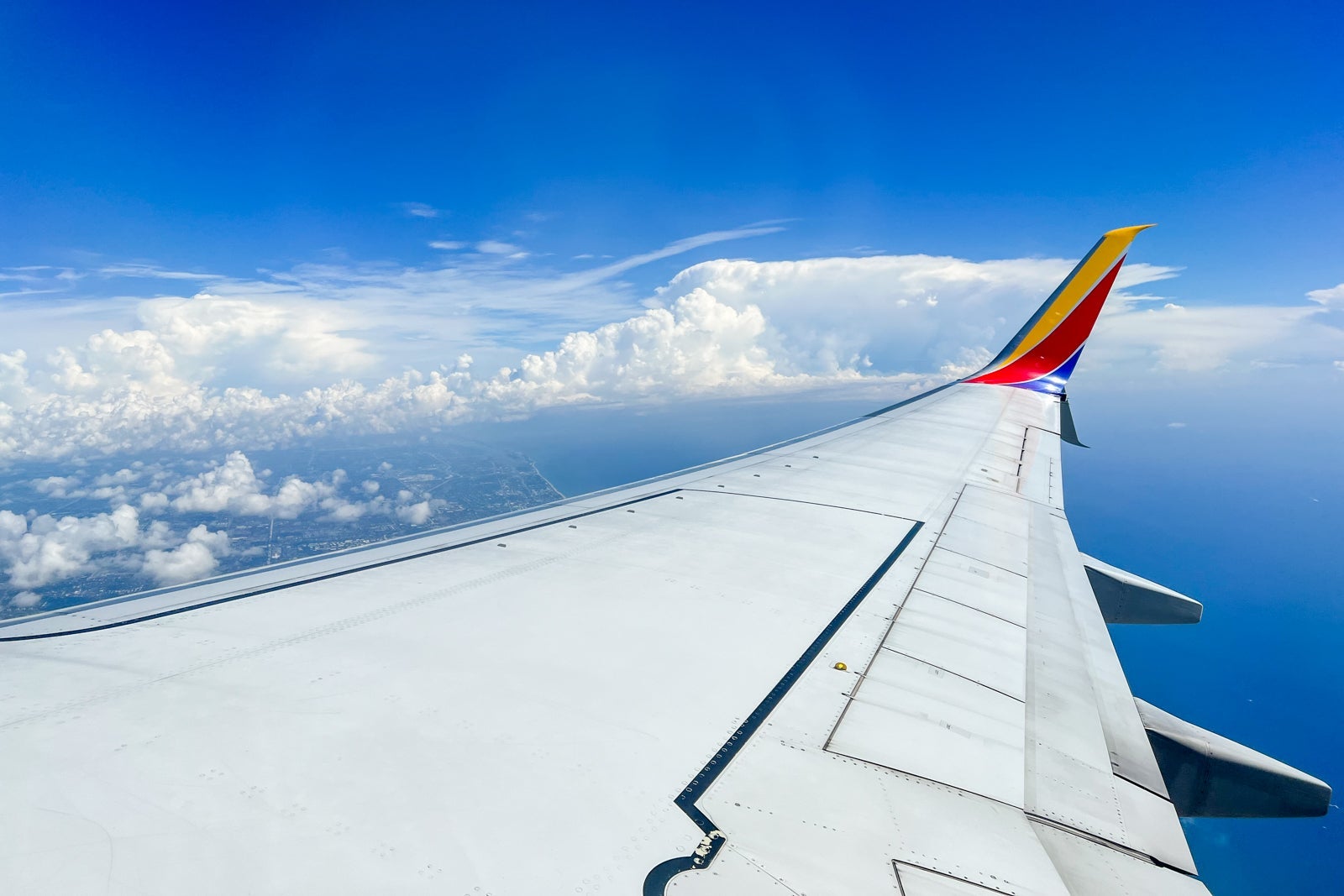 Wing of Southwest plane in flight