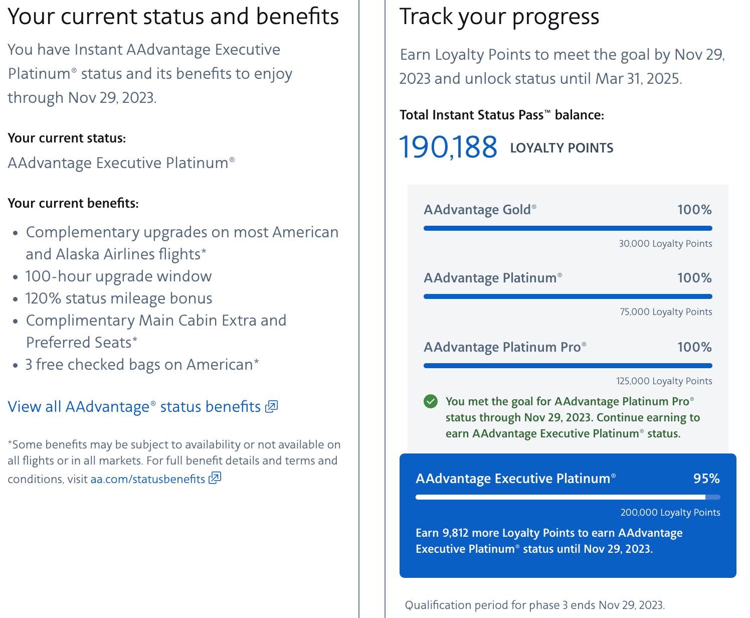 AA Instant Status Pass earnings