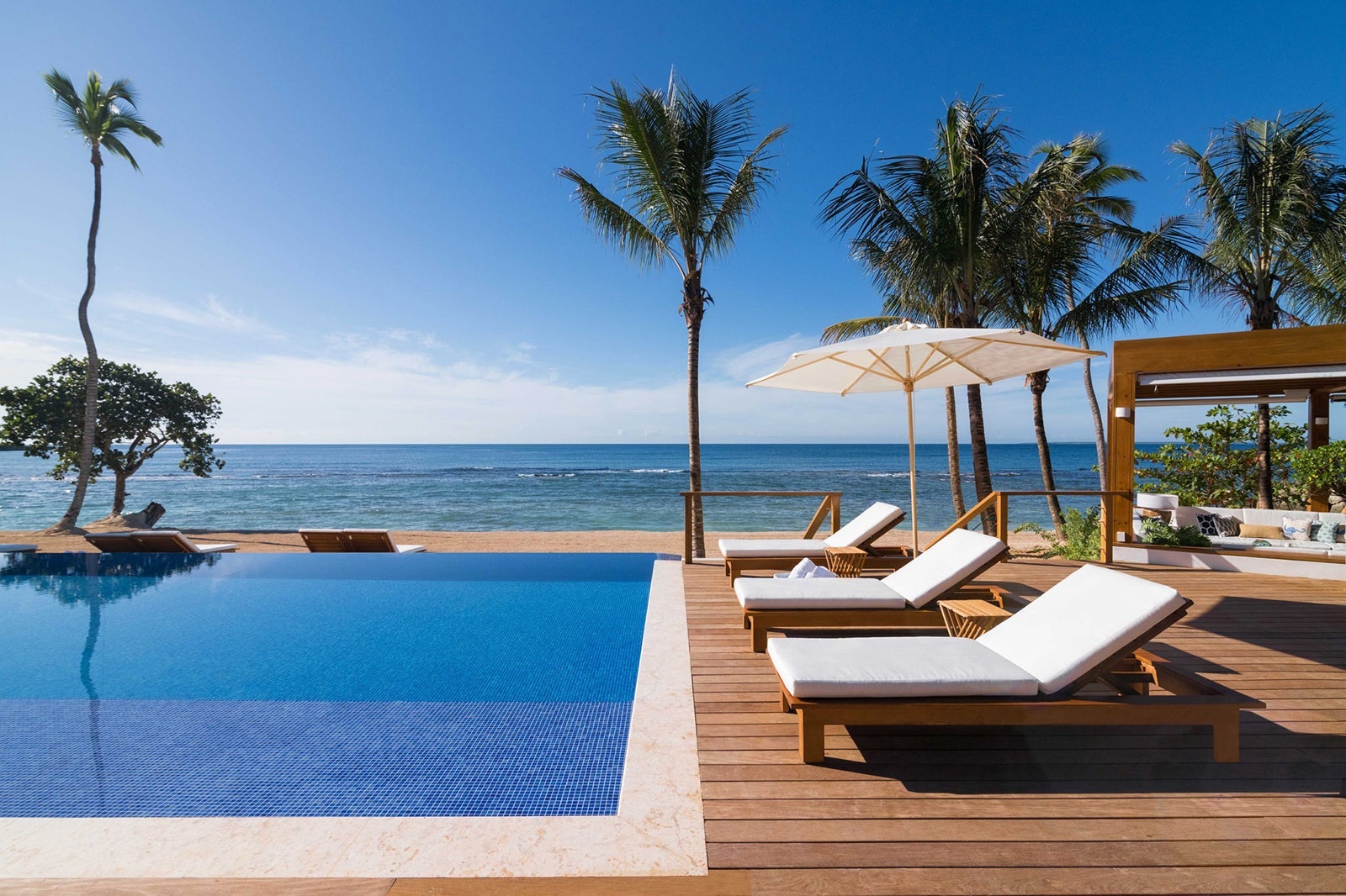 Poolside view in front of the ocean