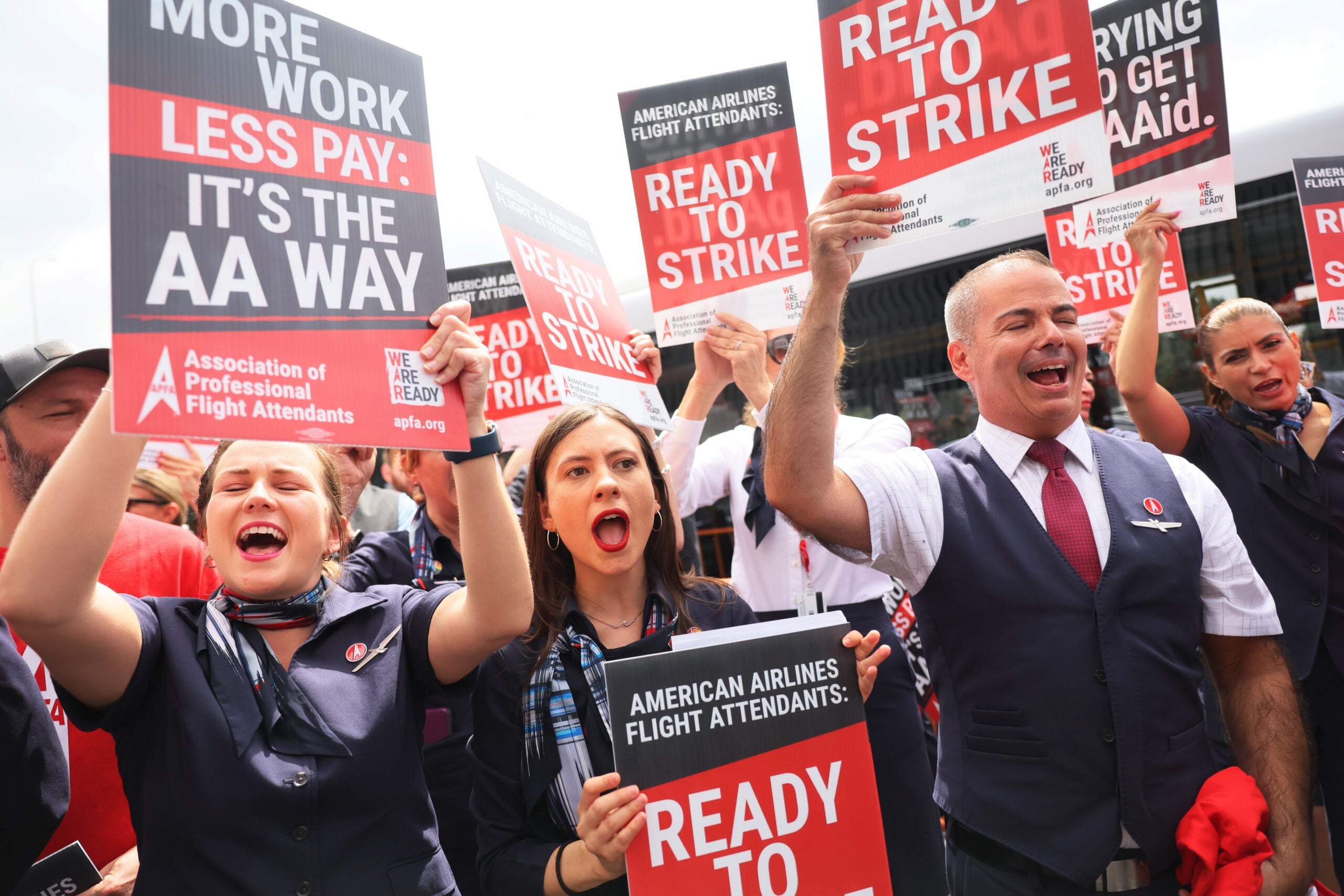 American Airlines Flight Attendants Picket Calling For Increased Pay And Better Conditions