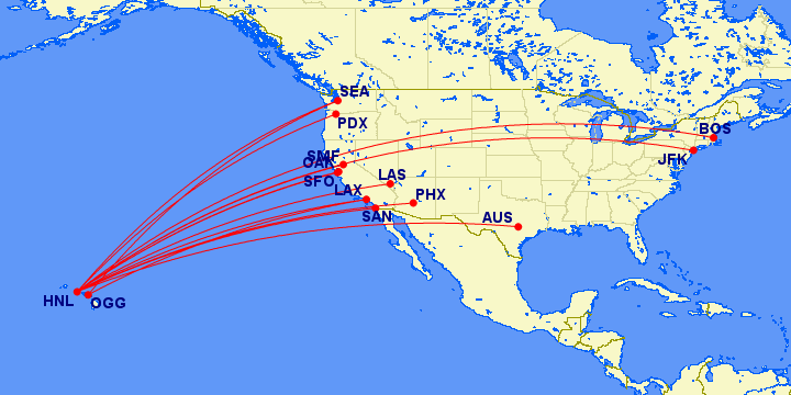 Hawaiian A330 U.S. routes