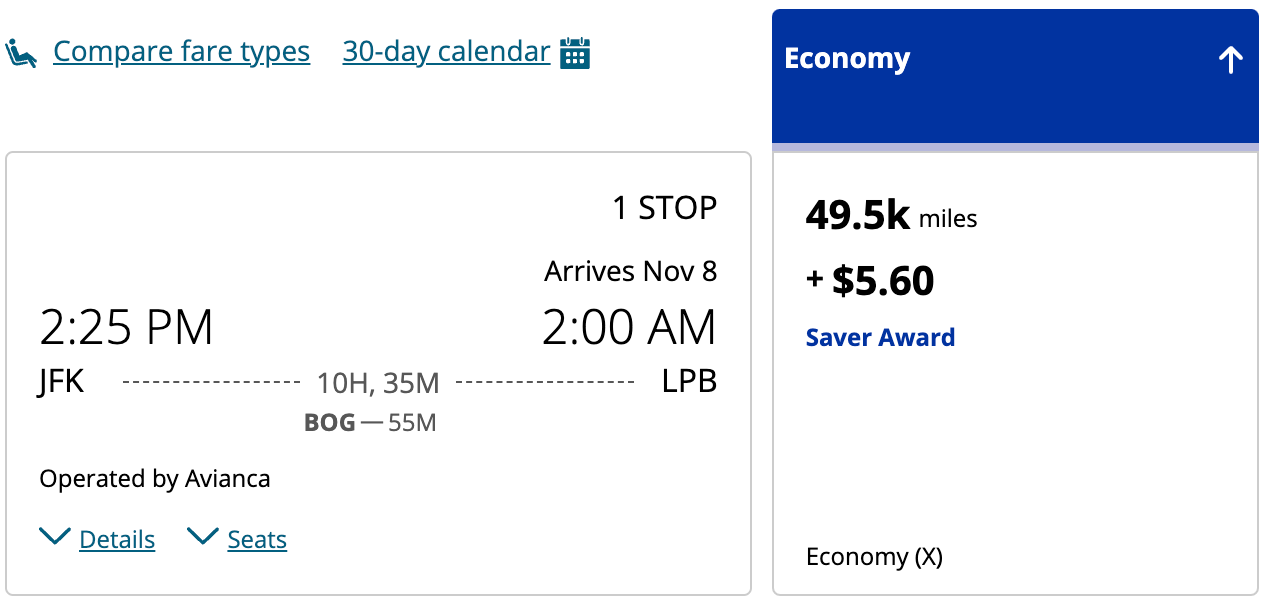 JFK to LPB on United miles