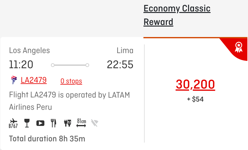 LAX to LIM on Qantas miles