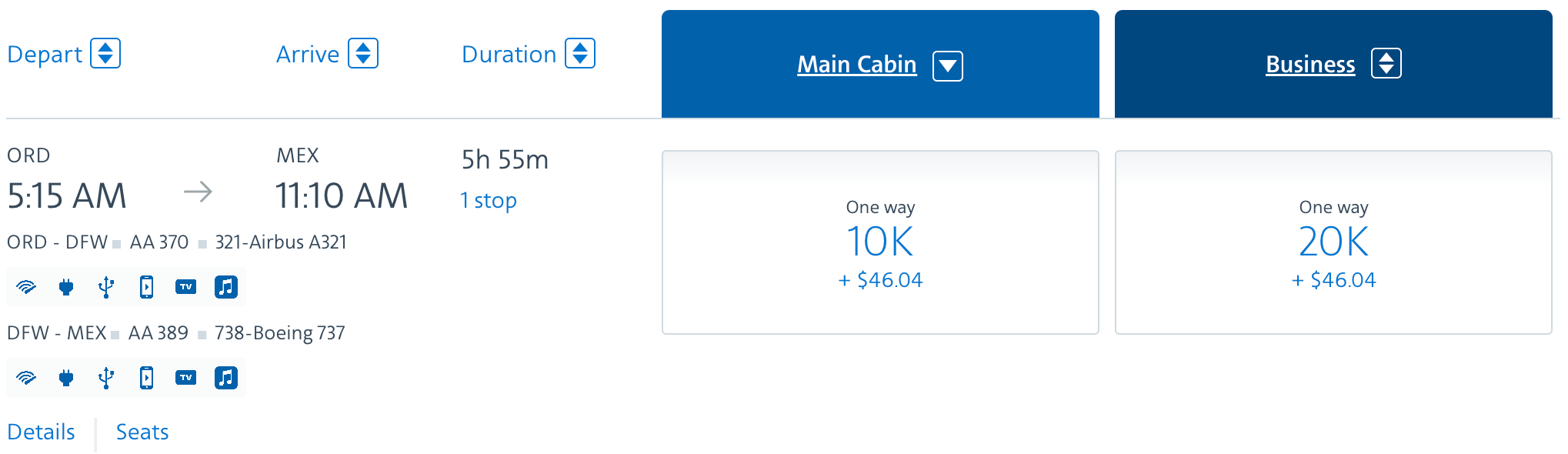 ORD to MEX on AA miles
