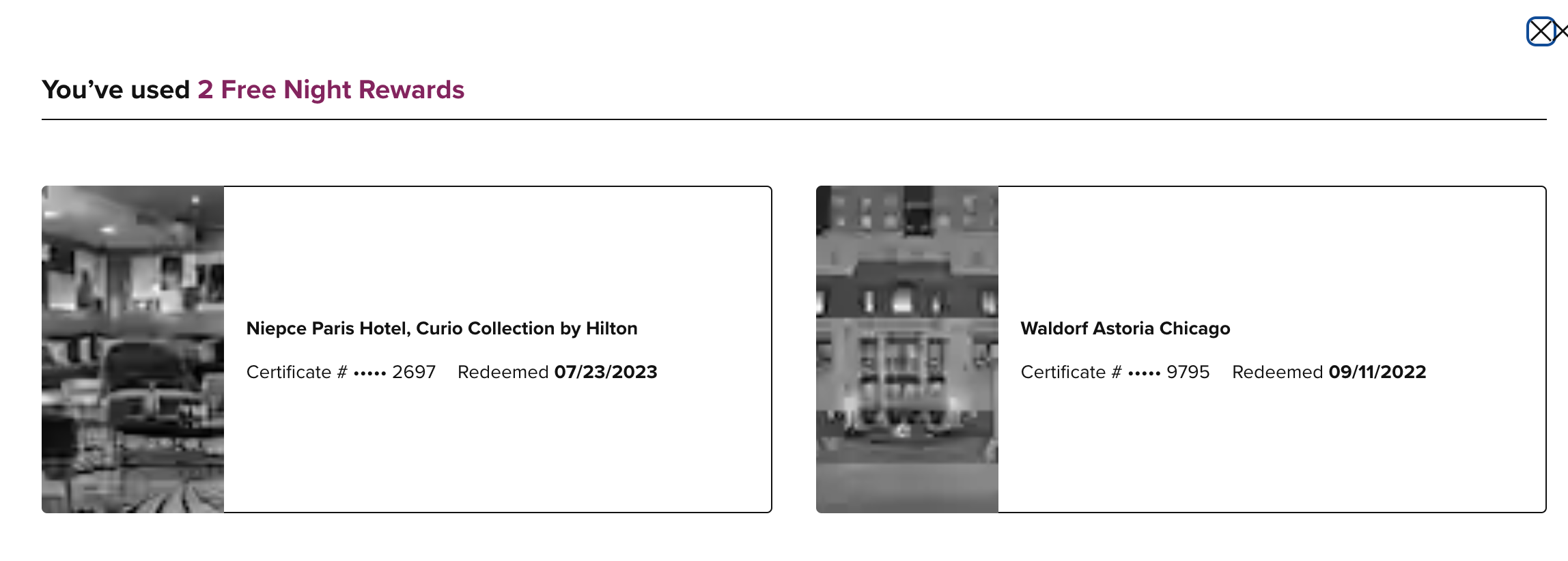 Hilton Honors free night awards.