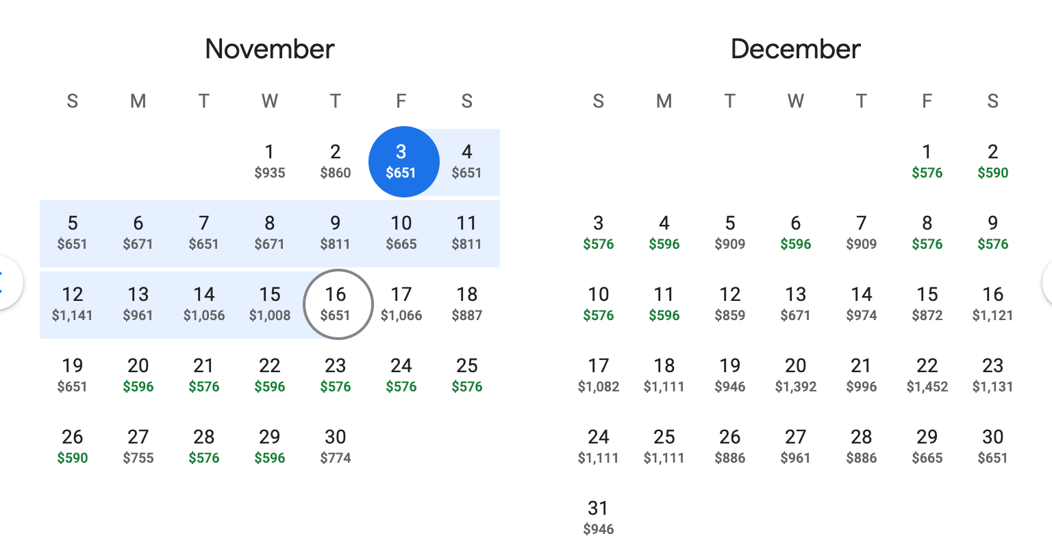 fare calendar