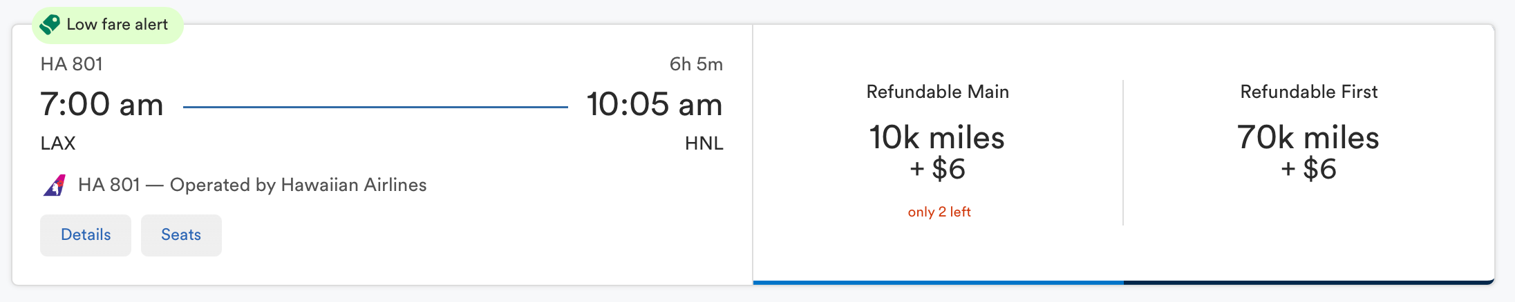 Alaska Airlines award flight Los Angeles to Honolulu