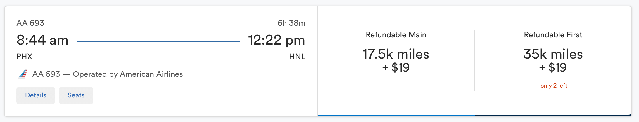 Alaska Airlines award flight Phoenix to Honolulu