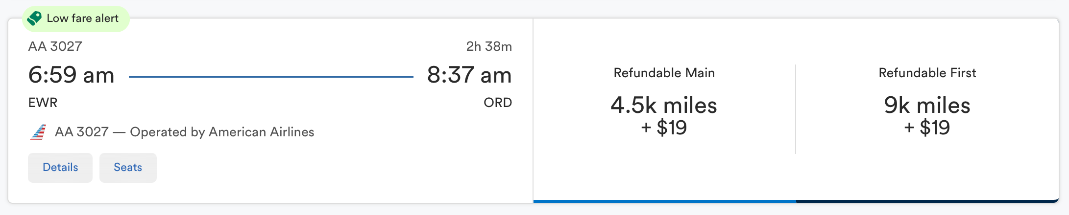 Alaska Airlines award flight from Newark to Chicago