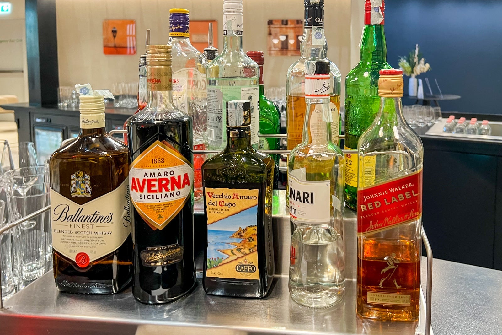 Spirits on offer at British Airways lounge