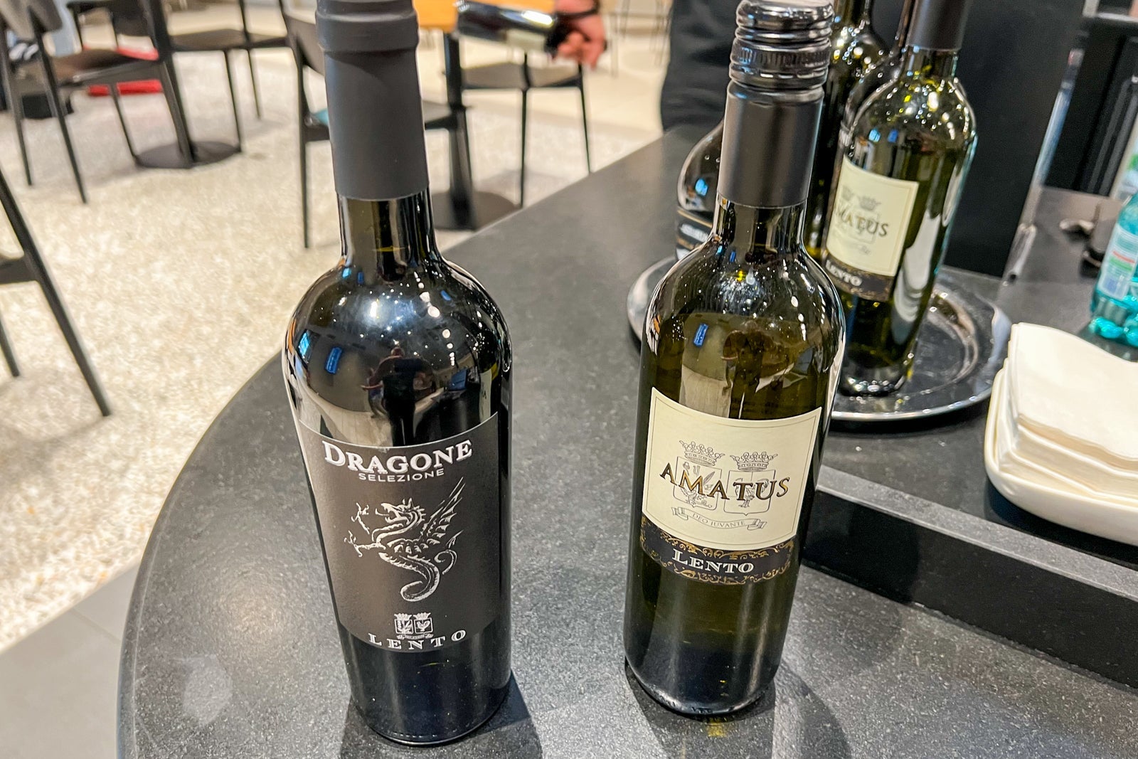 Wine selection at British Airways lounge