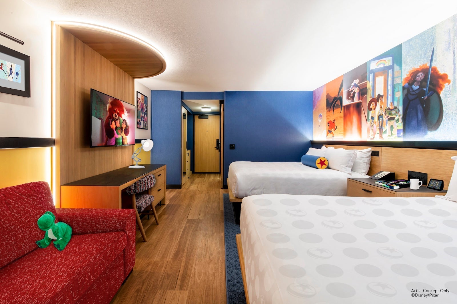 Artist rendering of Pixar Place Hotel guest room.