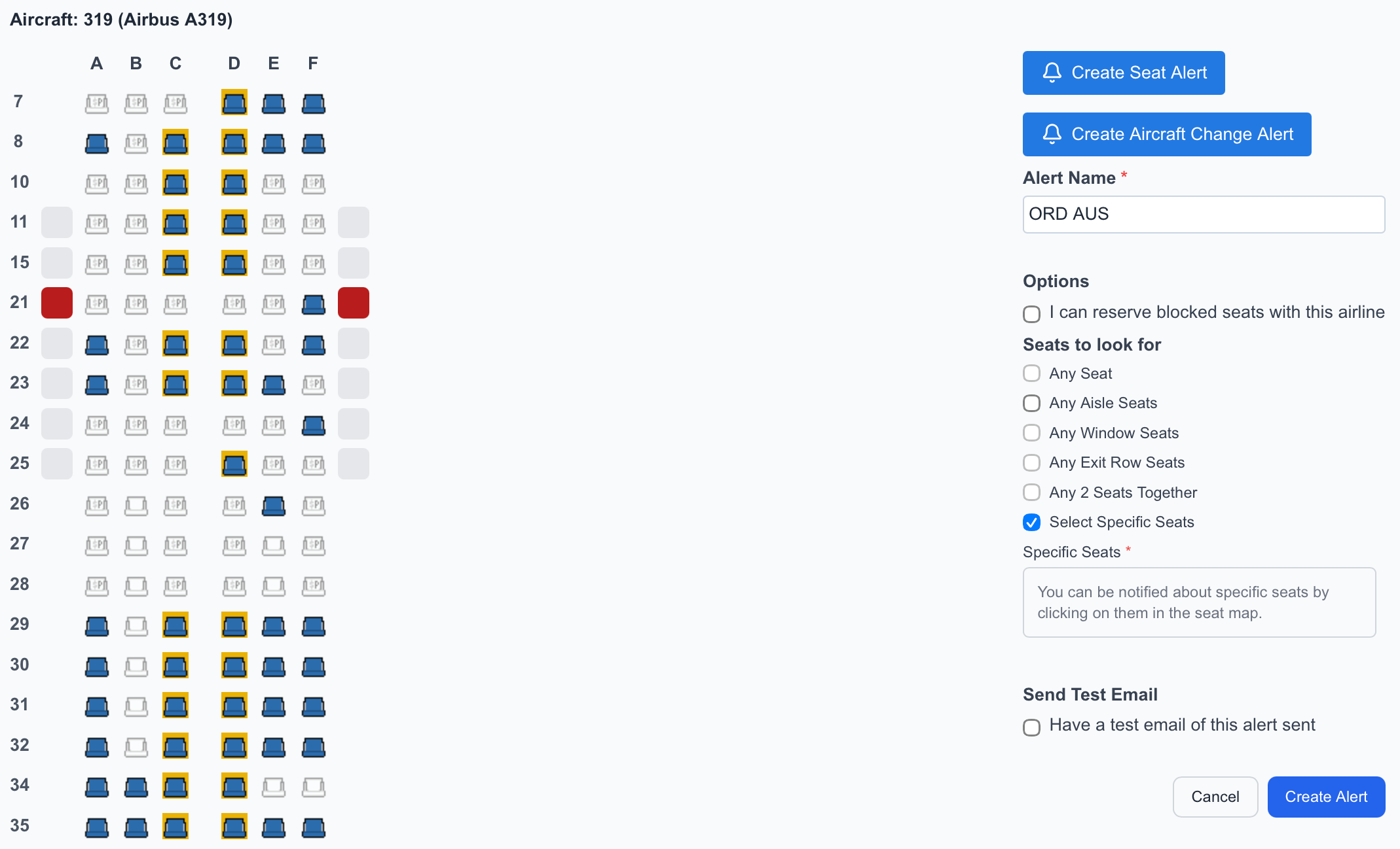 Create seat reminders in ExpertFlyer