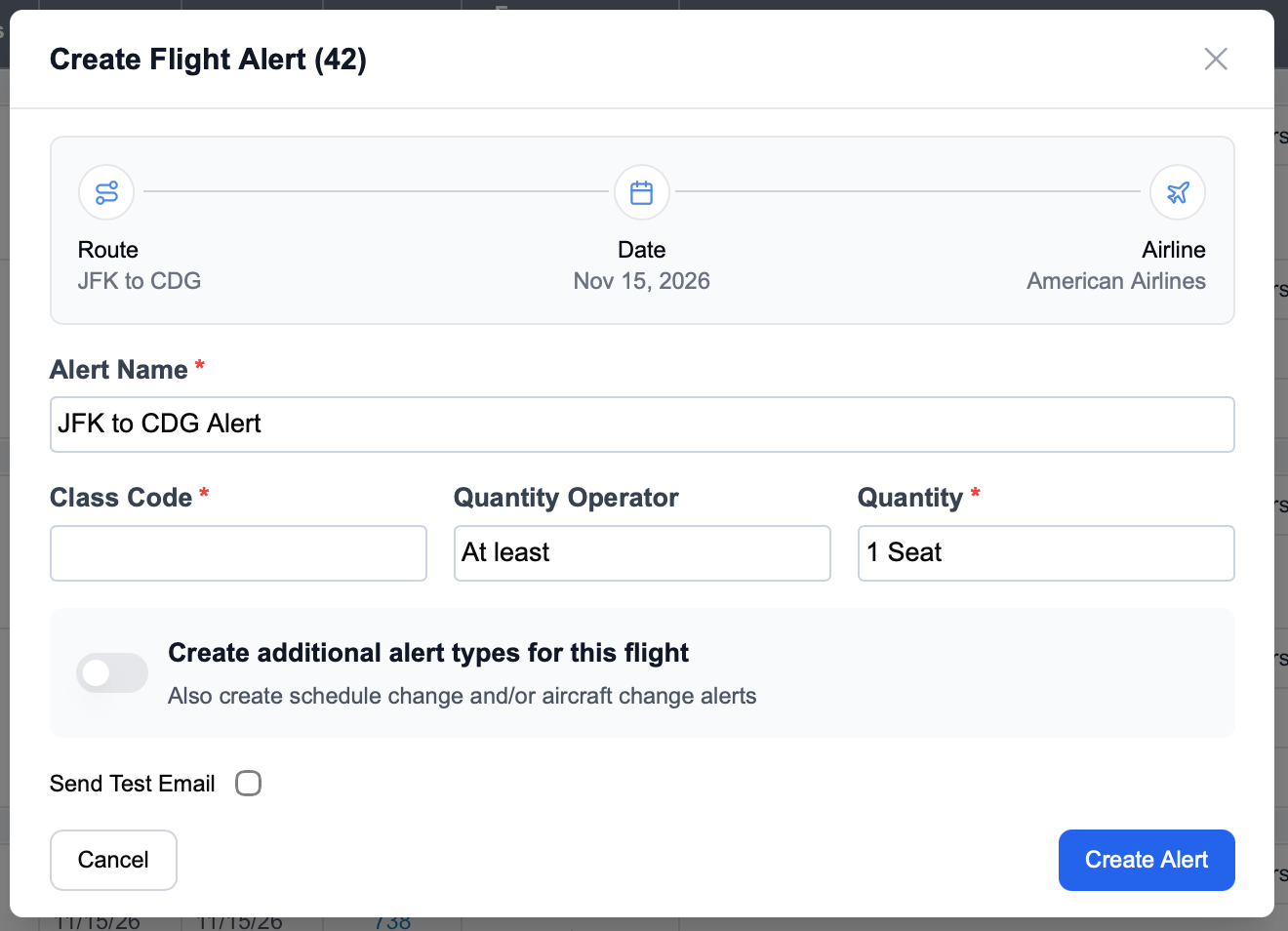 Create an ExpertFlyer reminder