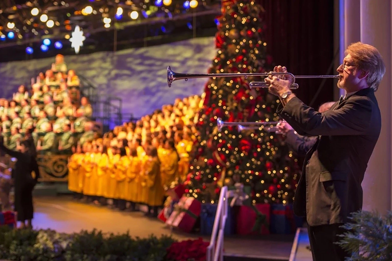 A person trumpeting at Disney Epcot