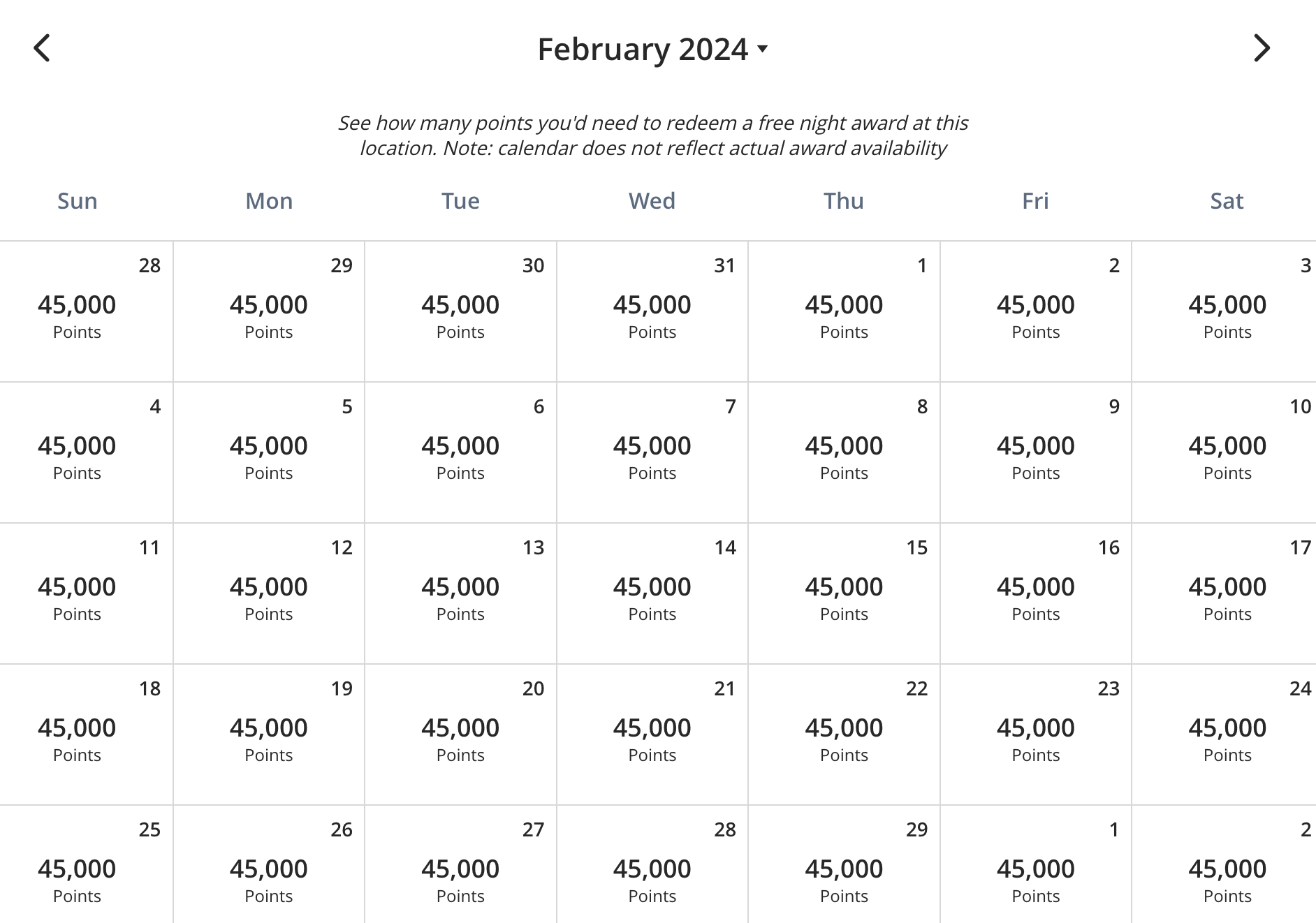 February 2024 award rates at the Park Hyatt Beaver Creek