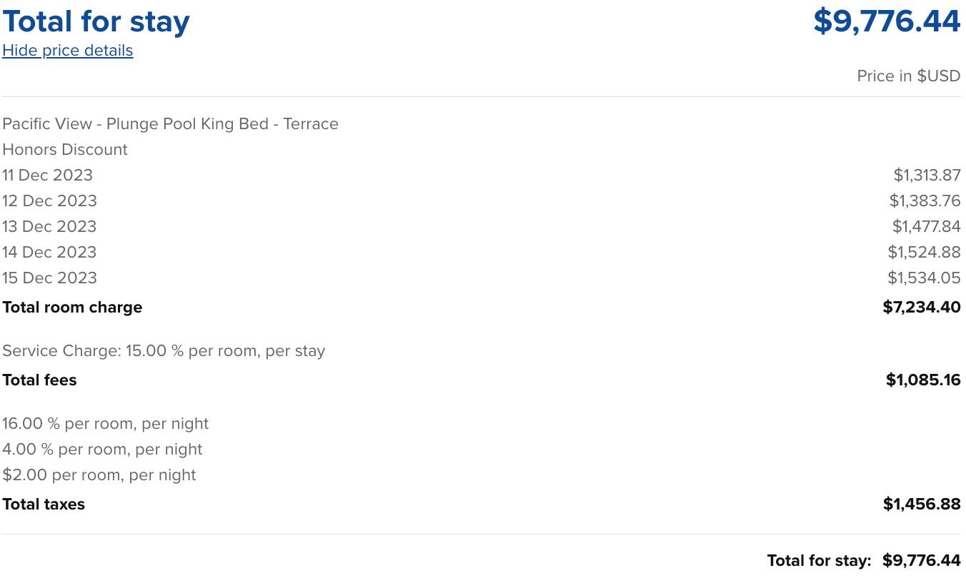 Five nights at the Waldorf Astoria Pedegral