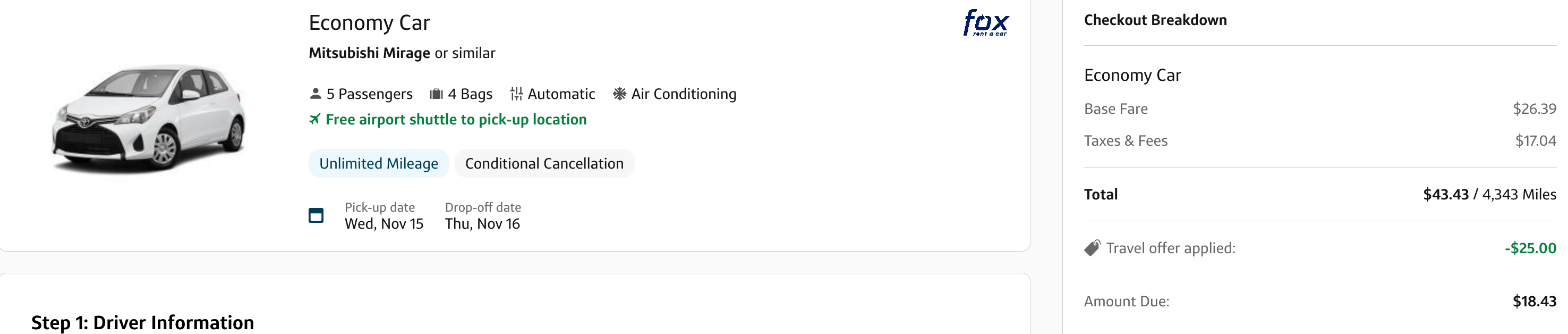 Fox rental car Capital One sale