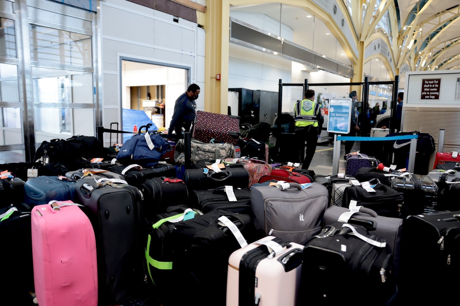 lots of luggage in airport