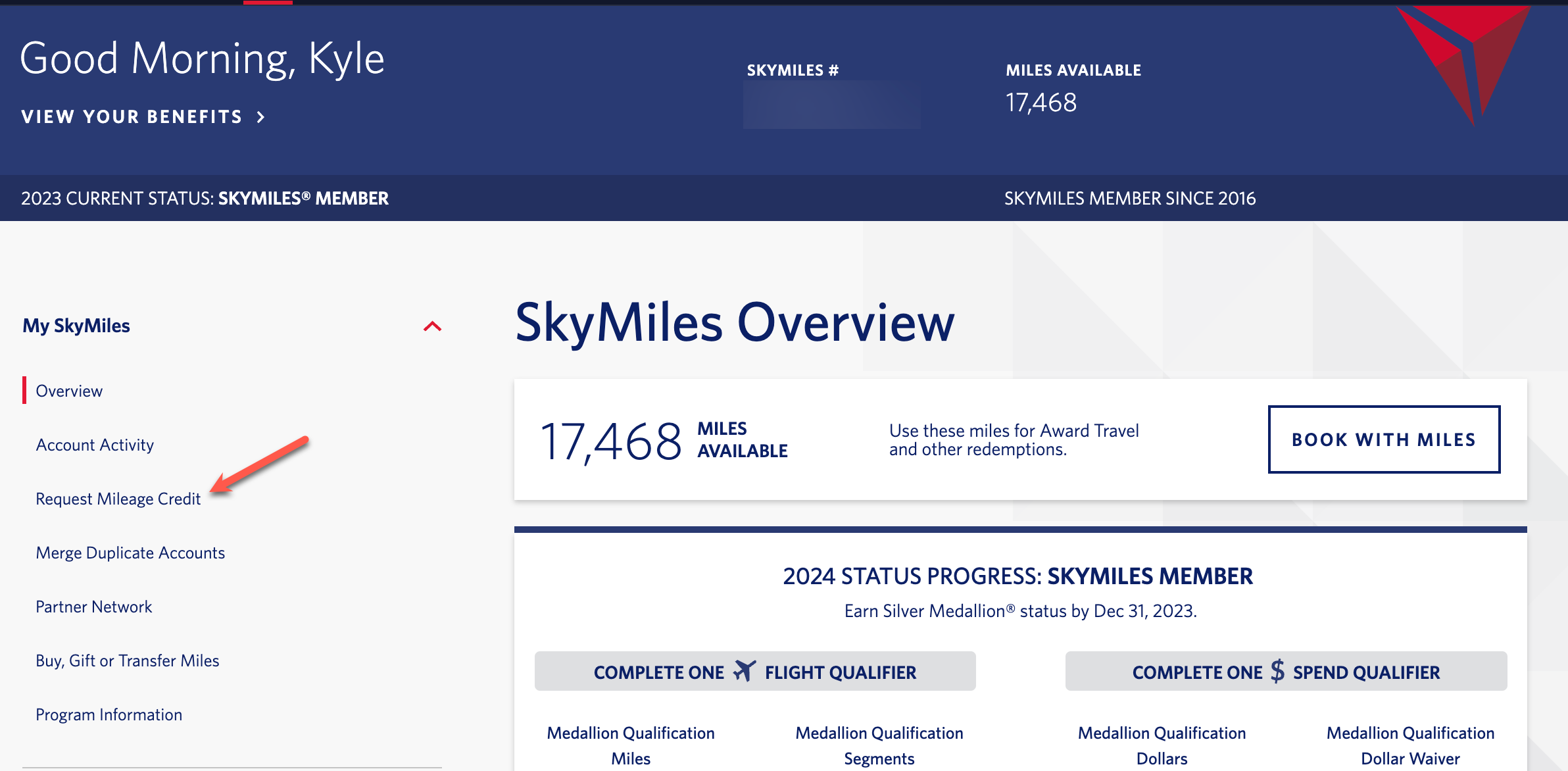 Request Delta mileage credit