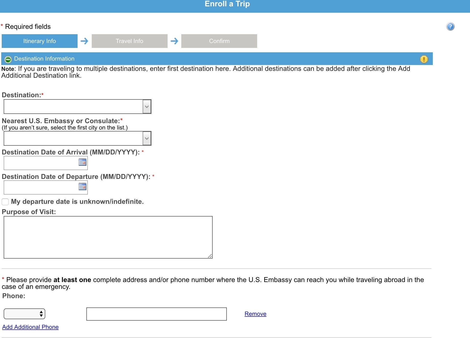 enroll a trip page 