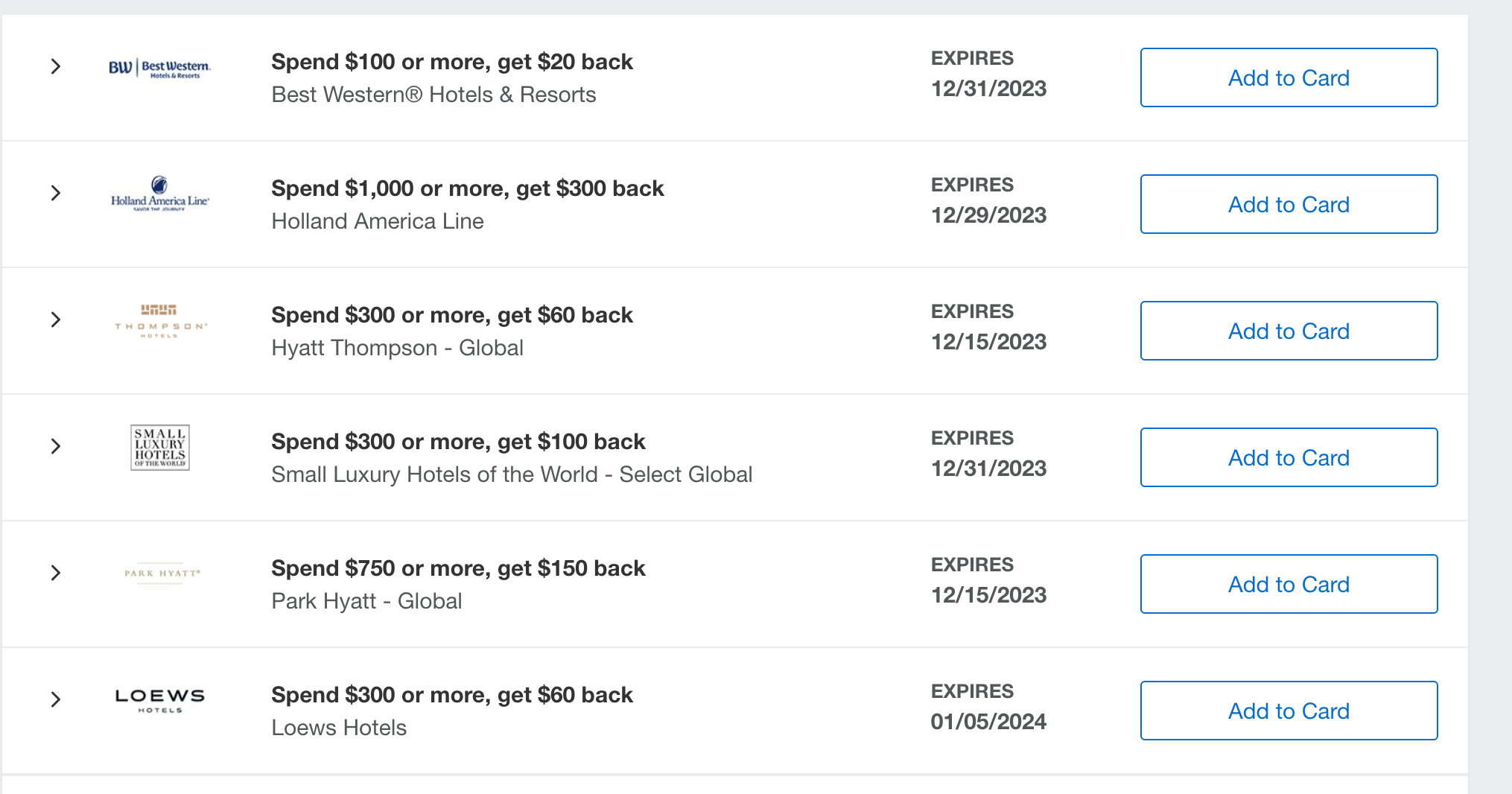 Amex offers for hotel stays.