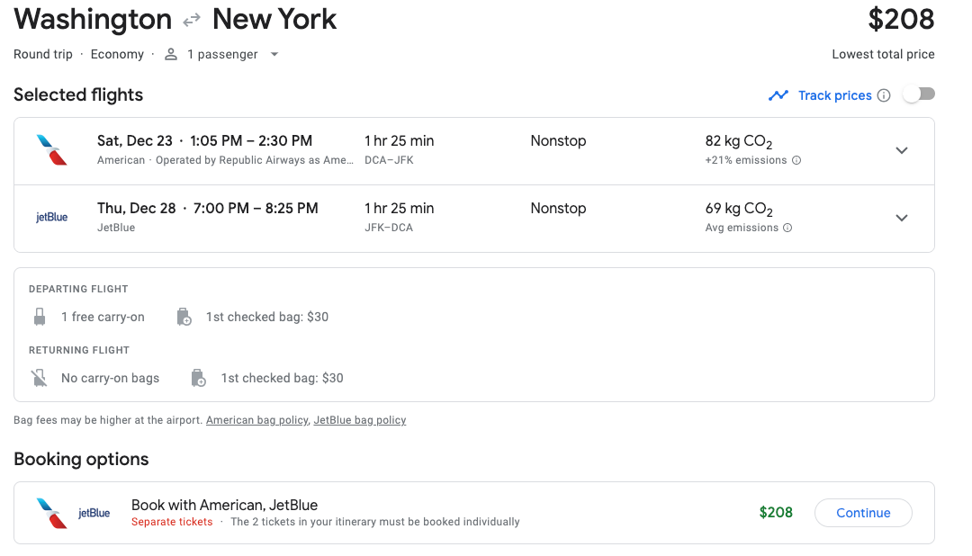 washington to nyc flights